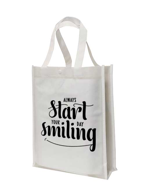 non woven bag with button - white